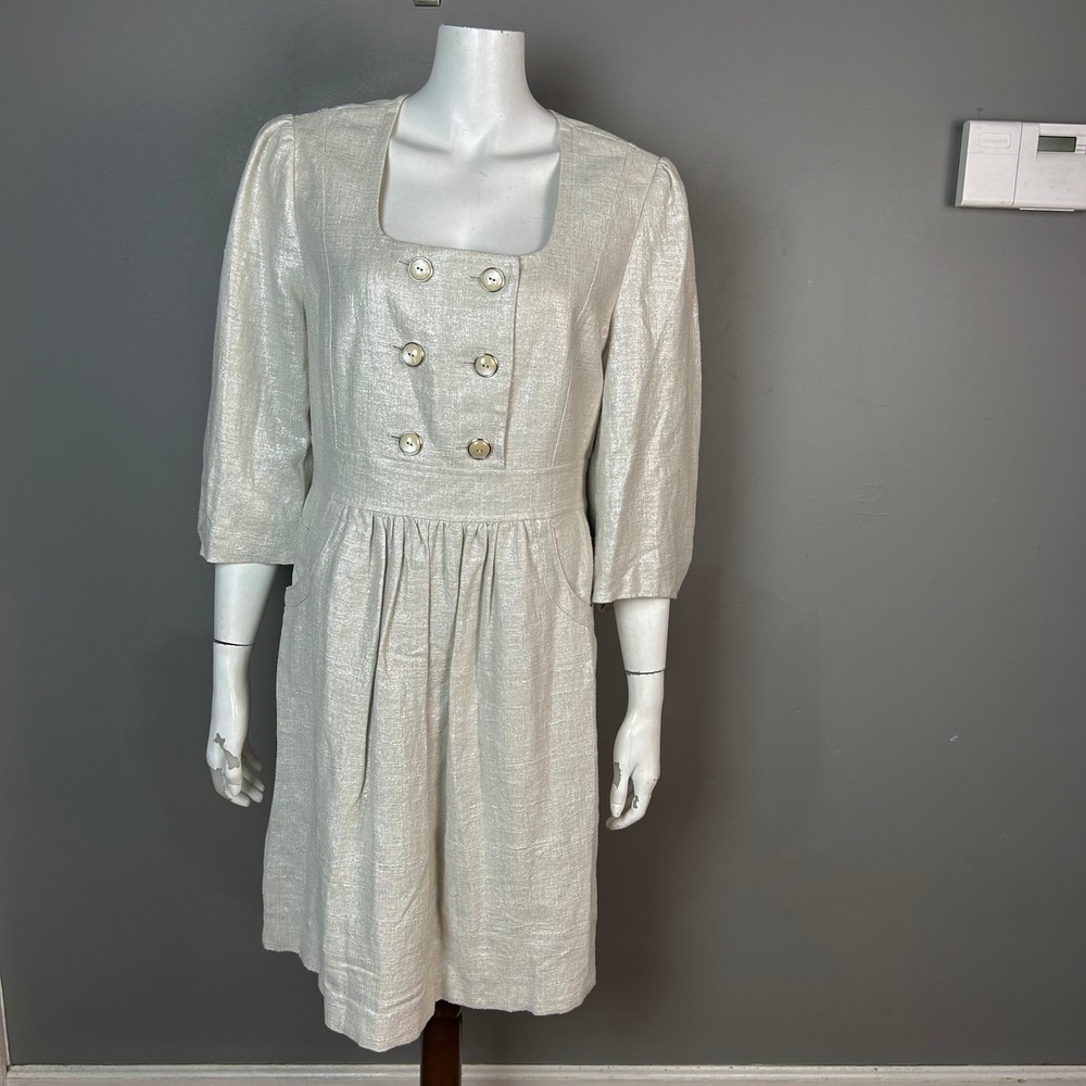 Classiques Entier Professional Dress Size 14 Metallic Linen Square Neck Retro
